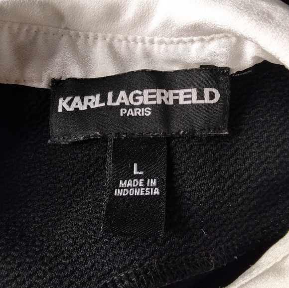 Karl Lagerfeld Classic White Trim Pearl Accents Blouse Size Large - Picture 2 of 6